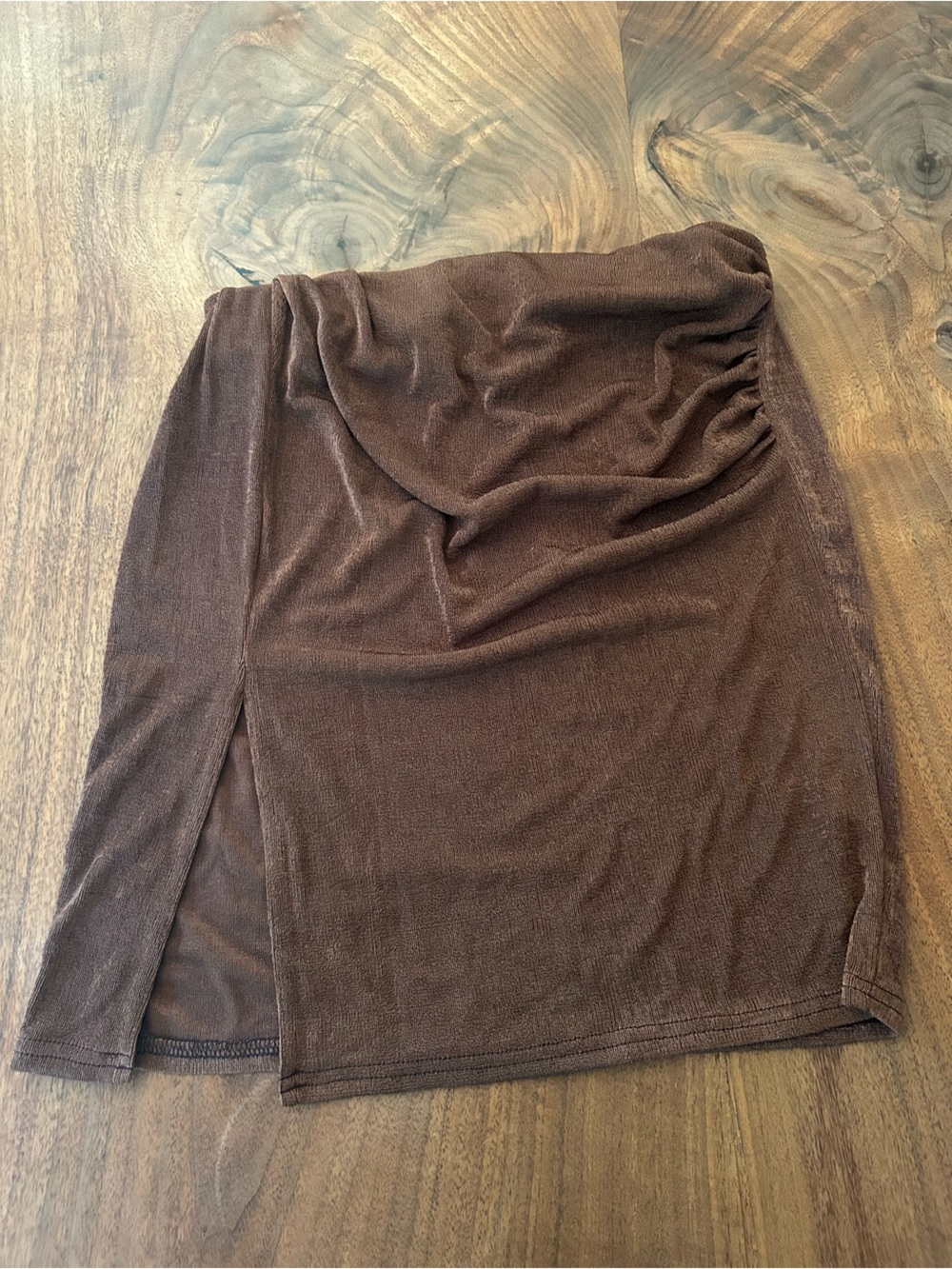 PrettyLittleThing Brown Ruched Midi Skirt with Side Split